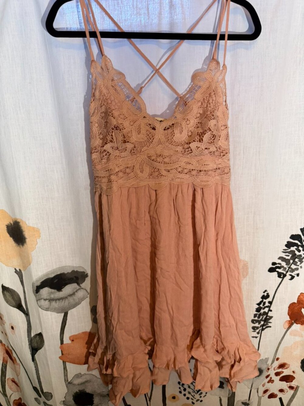 Listicle Blush Pink Boho Lace Mini Dress/tunic